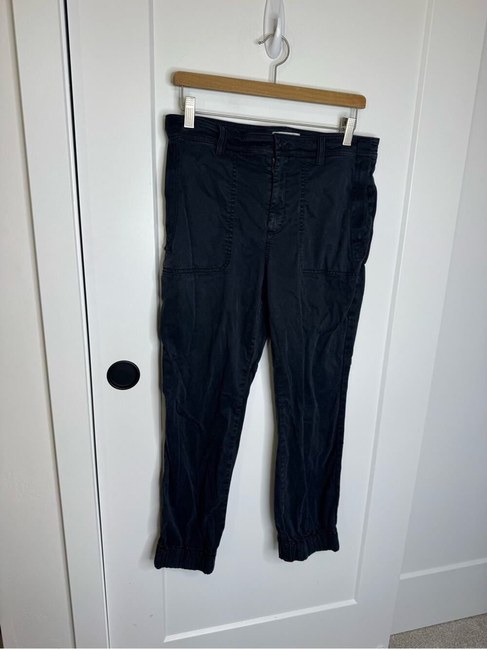 Anthropologie Black Wash Mid Rise Cargo Jogger Pants Size 10